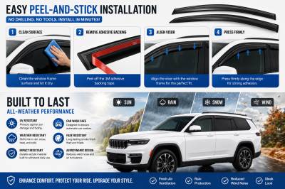 Black Horse Off Road - Black Horse Off Road [BHOR] |Tape On Rain Guard/Wind Deflectors|2021-2026 Jeep Grand Cherokee L |Smoke,4Pcs|#144335 - Image 3