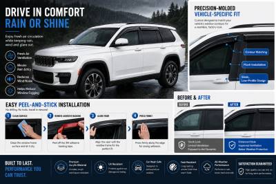 Black Horse Off Road - Black Horse Off Road [BHOR] |Tape On Rain Guard/Wind Deflectors|2021-2026 Jeep Grand Cherokee L |Smoke,4Pcs|#144335 - Image 4