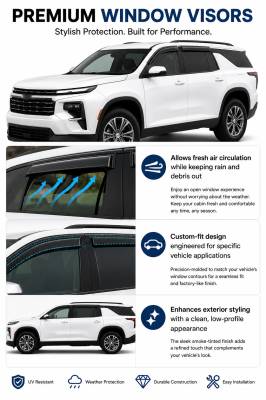 Black Horse Off Road - Black Horse Off Road [BHOR] |Tape On Rain Guard/Wind Deflectors|2018-2024 Chevrolet Traverse |Smoke,4Pcs|#144553 - Image 2