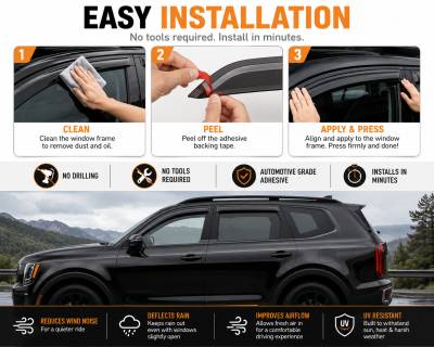 Black Horse Off Road - Black Horse Off Road [BHOR] |Tape On Rain Guard/Wind Deflectors|2020-2024 Kia Telluride |Smoke,4Pcs|#144711 - Image 5