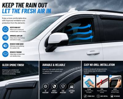 Black Horse Off Road - Black Horse Off Road [BHOR] |Tape On Rain Guard/Wind Deflectors|2021-2024 GMC Yukon XL /2021-2024 Chevrolet Suburban /2021-2024 Cadillac Escalade ESV |Smoke,4Pcs|#144716 - Image 2