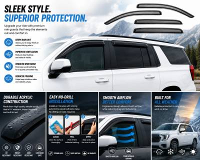 Black Horse Off Road - Black Horse Off Road [BHOR] |Tape On Rain Guard/Wind Deflectors|2021-2024 GMC Yukon XL /2021-2024 Chevrolet Suburban /2021-2024 Cadillac Escalade ESV |Smoke,4Pcs|#144716 - Image 3