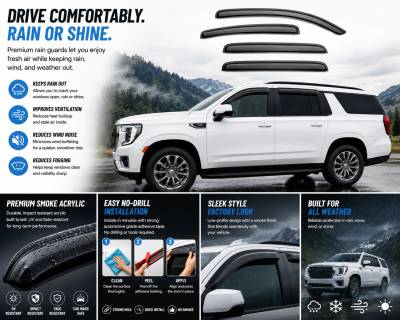 Black Horse Off Road - Black Horse Off Road [BHOR] |Tape On Rain Guard/Wind Deflectors|2021-2024 GMC Yukon XL /2021-2024 Chevrolet Suburban /2021-2024 Cadillac Escalade ESV |Smoke,4Pcs|#144716 - Image 5