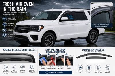 Black Horse Off Road - Black Horse Off Road [BHOR] |Tape On Rain Guard/Wind Deflectors|2018-2024 Ford Expedition |Smoke,4Pcs|#144785 - Image 2