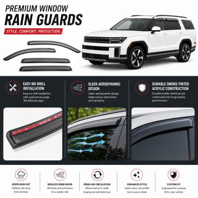 Black Horse Off Road - Black Horse Off Road [BHOR] |Tape On Rain Guard/Wind Deflectors|2019-2024 Hyundai Santa Fe |Smoke,4Pcs|#144824 - Image 2