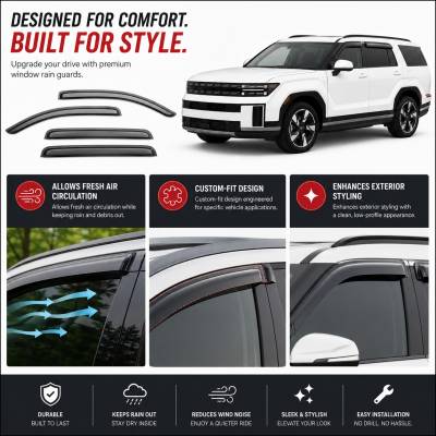 Black Horse Off Road - Black Horse Off Road [BHOR] |Tape On Rain Guard/Wind Deflectors|2019-2024 Hyundai Santa Fe |Smoke,4Pcs|#144824 - Image 3