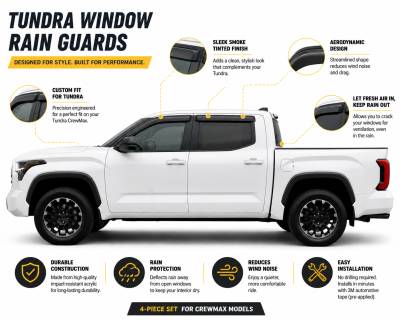 Black Horse Off Road - Black Horse Off Road [BHOR] |Tape On Rain Guard/Wind Deflectors|2022-2026 Toyota Tundra Crew Max|Smoke,4Pcs|#144888 - Image 4