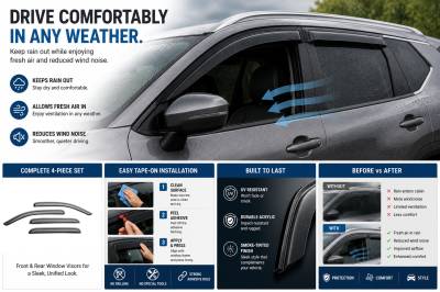 Black Horse Off Road - Black Horse Off Road [BHOR] |Tape On Rain Guard/Wind Deflectors|2021-2024 Nissan Rogue |Smoke,4Pcs|#144902 - Image 2