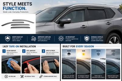 Black Horse Off Road - Black Horse Off Road [BHOR] |Tape On Rain Guard/Wind Deflectors|2021-2024 Nissan Rogue |Smoke,4Pcs|#144902 - Image 4