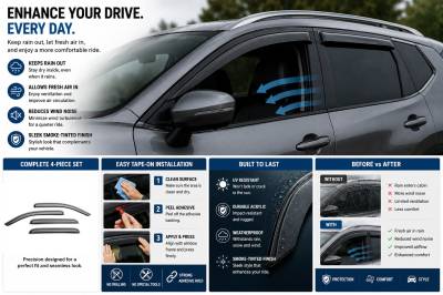 Black Horse Off Road - Black Horse Off Road [BHOR] |Tape On Rain Guard/Wind Deflectors|2021-2024 Nissan Rogue |Smoke,4Pcs|#144902 - Image 5