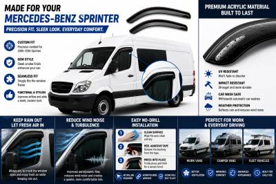 Black Horse Off Road - Black Horse Off Road [BHOR] |Tape On Rain Guard/Wind Deflectors|2006-2018 Mercedes-Benz Sprinter |Smoke,2Pcs|#145319 - Image 2