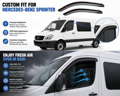 Black Horse Off Road - Black Horse Off Road [BHOR] |Tape On Rain Guard/Wind Deflectors|2006-2018 Mercedes-Benz Sprinter |Smoke,2Pcs|#145319 - Image 3