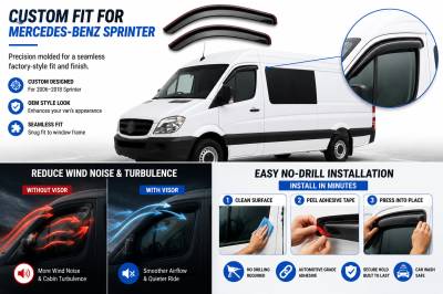 Black Horse Off Road - Black Horse Off Road [BHOR] |Tape On Rain Guard/Wind Deflectors|2006-2018 Mercedes-Benz Sprinter |Smoke,2Pcs|#145319 - Image 5
