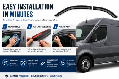 Black Horse Off Road - Black Horse Off Road [BHOR] |Tape On Rain Guard/Wind Deflectors|2019-2025 Mercedes-Benz Sprinter 1500 /2019-2025 Mercedes-Benz Sprinter 2500 /2019-2025 Mercedes-Benz Sprinter 3500 |Smoke,2Pcs|#145321 - Image 5