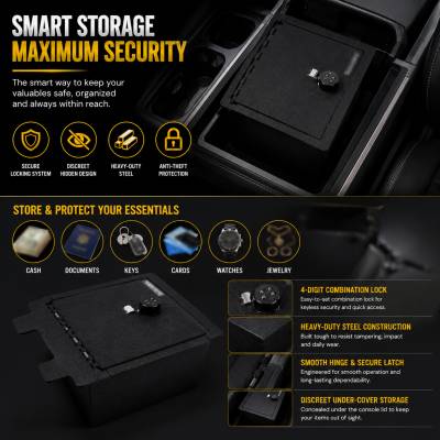 Black Horse Off Road - Center Console Safe-Black-2019-2022  Silverado 1500/2019-2022  Sierra 1500/2020-2023  Silverado 2500 HD/2020-2023  Silverado 3500 HD/2020-2023  Sierra 2500 HD/2020-2023  Sierra 3500 HD|Black Horse Off Road - Image 2