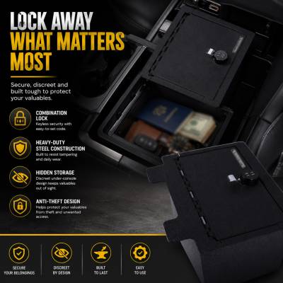 Black Horse Off Road - Center Console Safe-Black-2019-2022  Silverado 1500/2019-2022  Sierra 1500/2020-2023  Silverado 2500 HD/2020-2023  Silverado 3500 HD/2020-2023  Sierra 2500 HD/2020-2023  Sierra 3500 HD|Black Horse Off Road - Image 4