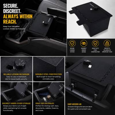 Black Horse Off Road - Center Console Safe-Black-2019-2022  Silverado 1500/2019-2022  Sierra 1500/2020-2023  Silverado 2500 HD/2020-2023  Silverado 3500 HD/2020-2023  Sierra 2500 HD/2020-2023  Sierra 3500 HD|Black Horse Off Road - Image 5