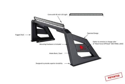 Black Horse Off Road - ARMOUR Roll Bar Kit-With 40in LED Light Bar-Matte Black-Silverado and Sierra F-150/Tundra/Ram 1500|Black Horse Off Road - Image 9