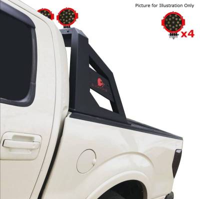 Black Horse Off Road - ARMOUR Roll Bar Kit-With 2 Set of 7.0".Red Trim Rings LED Flood Lights-Matte Black-Ram,Silverado and Sierra F-150/Titan|Black Horse Off Road - Image 9