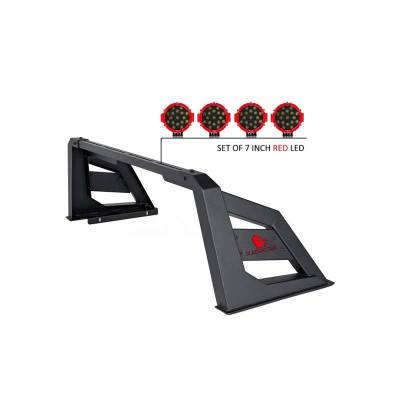 Black Horse Off Road - ARMOUR Roll Bar Kit-With 2 Set of 7.0".Red Trim Rings LED Flood Lights-Matte Black-Ram,Silverado and Sierra F-150/Titan|Black Horse Off Road - Image 17