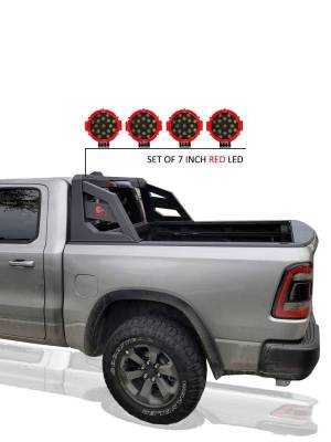 Black Horse Off Road - ARMOUR Roll Bar Kit-With 2 Set of 7.0".Red Trim Rings LED Flood Lights-Matte Black-2005-2021 Nissan Frontier|Black Horse Off Road - Image 13