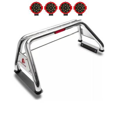 CLASSIC Roll Bar Kit-With 2 Set of 7.0".Red Trim Rings LED Flood Lights-Stainless Steel-1999-2026 Ford F-250 Super Duty|1999-2026 Ford F-350 Super Duty|1999-2026 Ford F-450 Super Duty|Black Horse Off Road