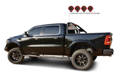 Black Horse Off Road - CLASSIC Roll Bar Kit-With 2 Set of 7.0".Red Trim Rings LED Flood Lights-Black-2019-2026 Ram 1500 ( Excludes Classic model )|Black Horse Off Road - Image 7