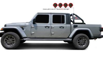 Black Horse Off Road - CLASSIC Roll Bar Kit-With 2 Set of 7.0".Red Trim Rings LED Flood Lights-Black-2020-2026 Jeep Gladiator|Black Horse Off Road - Image 8