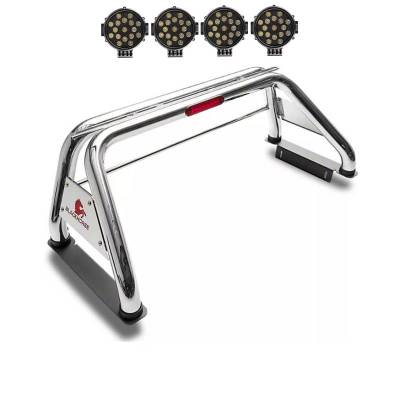 CLASSIC Roll Bar Kit-With 2 Set of 7.0".Black Trim Rings LED Flood Lights-Stainless Steel-1999-2026 Ford F-250 Super Duty|1999-2026 Ford F-350 Super Duty|1999-2026 Ford F-450 Super Duty|Black Horse Off Road