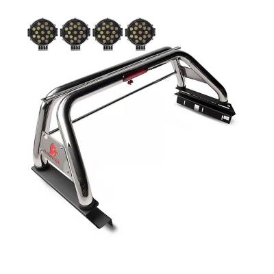 Black Horse Off Road - CLASSIC Roll Bar Kit-With 2 Set of 7.0".Black Trim Rings LED Flood Lights-Stainless Steel-2015-2026 GMC Canyon|2015-2026 Chevrolet Colorado|Black Horse Off Road - Image 3