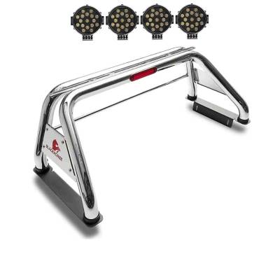 CLASSIC Roll Bar Kit-With 2 Set of 7.0".Black Trim Rings LED Flood Lights-Stainless Steel-Nissan Titan, Dodge/Ram 2500/3500, Chevrolet Silverado 1500/2500 HD/3500, Ford F-150, GMC Sierra 1500/2500 HD/3500 HD, Toyota Tundra|Black Horse Off Road