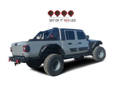 Black Horse Off Road - VIGOR Roll Bar Kit-With 2 Set of 7.0".Red Trim Rings LED Flood Lights-Black-2020-2026 Jeep Gladiator|Black Horse Off Road - Image 3