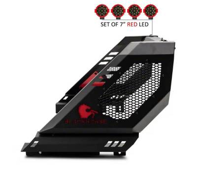Black Horse Off Road - VIGOR Roll Bar Kit-With 2 Set of 7.0".Red Trim Rings LED Flood Lights-Black-2020-2026 Jeep Gladiator|Black Horse Off Road - Image 5