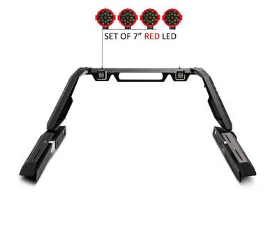 Black Horse Off Road - VIGOR Roll Bar Kit-With 2 Set of 7.0".Red Trim Rings LED Flood Lights-Black-2020-2026 Jeep Gladiator|Black Horse Off Road - Image 7