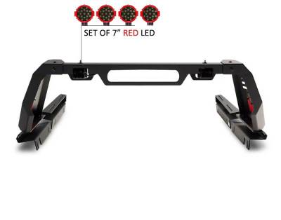 Black Horse Off Road - VIGOR Roll Bar Kit-With 2 Set of 7.0".Red Trim Rings LED Flood Lights-Black-2020-2026 Jeep Gladiator|Black Horse Off Road - Image 9