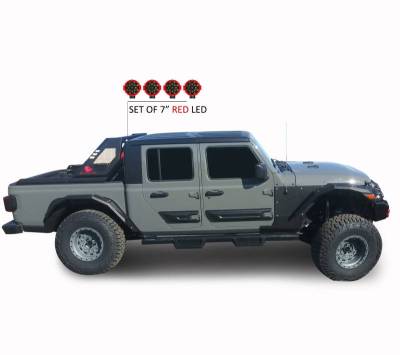Black Horse Off Road - VIGOR Roll Bar Kit-With 2 Set of 7.0".Red Trim Rings LED Flood Lights-Black-2020-2026 Jeep Gladiator|Black Horse Off Road - Image 31