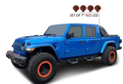 Black Horse Off Road - VIGOR Roll Bar Kit-With 2 Set of 7.0".Red Trim Rings LED Flood Lights-Black-2020-2026 Jeep Gladiator|Black Horse Off Road - Image 37