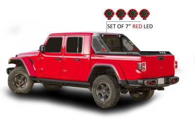 Black Horse Off Road - VIGOR Roll Bar Kit-With 2 Set of 7.0".Red Trim Rings LED Flood Lights-Black-2020-2026 Jeep Gladiator|Black Horse Off Road - Image 41