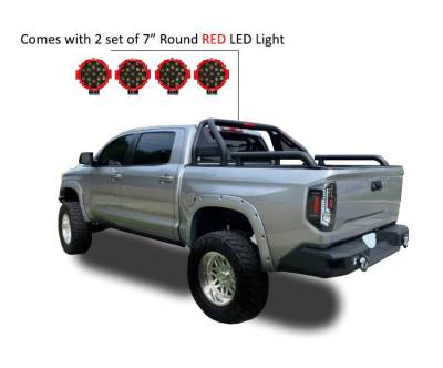 Black Horse Off Road - GLADIATOR Roll Bar Kit-With 2 Set of 7.0".Red Trim Rings LED Flood Lights-Black-Silverado/Sierra 14+,Ford F-150 15+,Dodge Ram 15+|Black Horse Off Road - Image 17