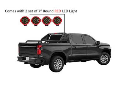 Black Horse Off Road - GLADIATOR Roll Bar Kit-With 2 Set of 7.0".Red Trim Rings LED Flood Lights-Black-Silverado/Sierra 14+,Ford F-150 15+,Dodge Ram 15+|Black Horse Off Road - Image 23