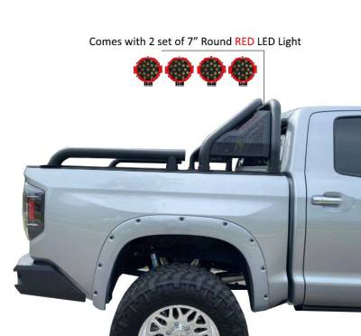 Black Horse Off Road - GLADIATOR Roll Bar Kit-With 2 Set of 7.0".Red Trim Rings LED Flood Lights-Black-Silverado/Sierra 14+,Ford F-150 15+,Dodge Ram 15+|Black Horse Off Road - Image 19