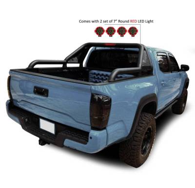Black Horse Off Road - GLADIATOR Roll Bar Kit-With 2 Set of 7.0".Red Trim Rings LED Flood Lights-Black-2015-2026 GMC Canyon|2015-2026 Chevrolet Colorado|2015-2026 Toyota Tacoma|Black Horse Off Road - Image 19