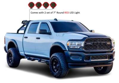 Black Horse Off Road - ATLAS Roll Bar Kit-With 2 Set of 7.0".Red Trim Rings LED Flood Lights-Black-Silverado/Sierra 14+,Ford F-150 15+,Dodge Ram 15+|Black Horse Off Road - Image 7
