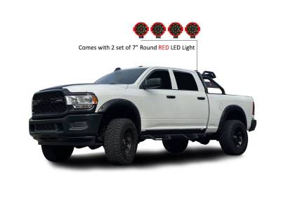 Black Horse Off Road - ATLAS Roll Bar Kit-With 2 Set of 7.0".Red Trim Rings LED Flood Lights-Black-Silverado/Sierra 14+,Ford F-150 15+,Dodge Ram 15+|Black Horse Off Road - Image 15