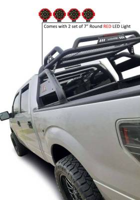 Black Horse Off Road - ATLAS Roll Bar Kit-With 2 Set of 7.0".Red Trim Rings LED Flood Lights-Black-Silverado/Sierra 14+,Ford F-150 15+,Dodge Ram 15+|Black Horse Off Road - Image 17