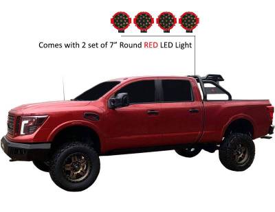 Black Horse Off Road - ATLAS Roll Bar Kit-With 2 Set of 7.0".Red Trim Rings LED Flood Lights-Black-Silverado/Sierra 14+,Ford F-150 15+,Dodge Ram 15+|Black Horse Off Road - Image 9