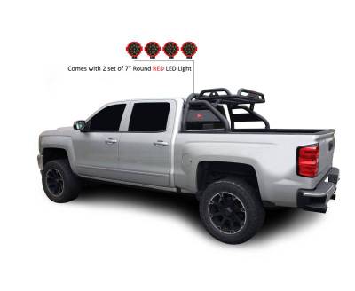 Black Horse Off Road - ATLAS Roll Bar Kit-With 2 Set of 7.0".Red Trim Rings LED Flood Lights-Black-Silverado/Sierra 14+,Ford F-150 15+,Dodge Ram 15+|Black Horse Off Road - Image 13