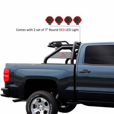 Black Horse Off Road - ATLAS Roll Bar Kit-With 2 Set of 7.0".Red Trim Rings LED Flood Lights-Black-Silverado/Sierra 14+,Ford F-150 15+,Dodge Ram 15+|Black Horse Off Road - Image 11