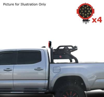 Black Horse Off Road - ATLAS Roll Bar Kit-With 2 Set of 7.0".Red Trim Rings LED Flood Lights-Black-Silverado/Sierra 14+,Ford F-150 15+,Dodge Ram 15+|Black Horse Off Road - Image 35