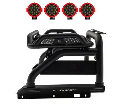 Black Horse Off Road - ATLAS Roll Bar Kit-With 2 Set of7.0".Red Trim Rings LED Flood Lights-Black-2020-2026 Jeep Gladiator|Black Horse Off Road - Image 19